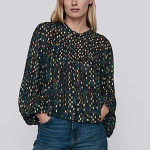 ZARA Metallic Dotted Mesh Blouse, Black/Gold, XS